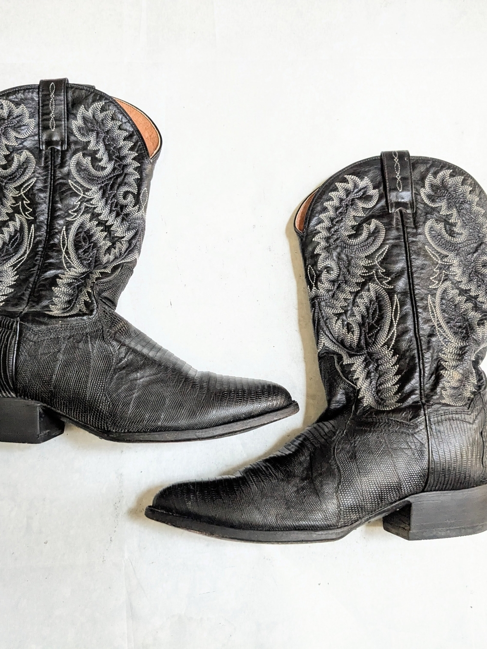 Dan Post Lizard Leather Cowboy Boots Black Men US 10 R Mexico